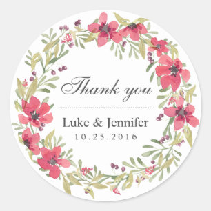 Vintage Watercolor Pink Floral Wreath Sticker
