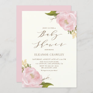 Vintage Watercolor Pink Peonies Baby Shower Invitation