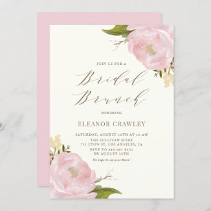 Vintage Watercolor Pink Peonies Bridal Brunch Invitation