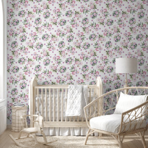 Vintage watercolor pink peonies dots wallpaper