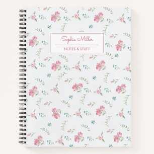 Vintage Watercolor Pink Roses Monogram Your Name Notebook