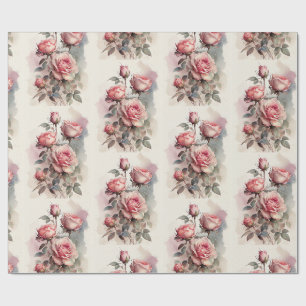 Vintage Watercolor Pink Roses Wrapping Paper