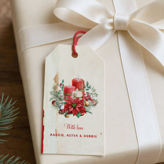 Vintage Watercolor Poinsettia Christmas Gifting Gift Tags