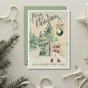Vintage Watercolor Poodle Dog Holiday Card