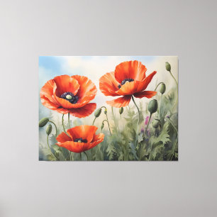Vintage Watercolor Poppies Art Elegant Floral Canvas Print