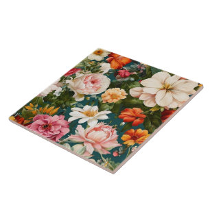 Vintage Watercolor Popular Floral Collection Tile