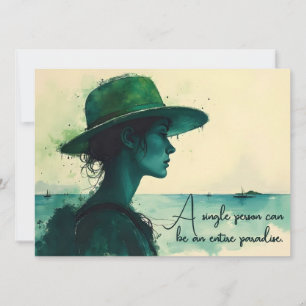 Vintage Watercolor Portrait Woman Seaside Quote