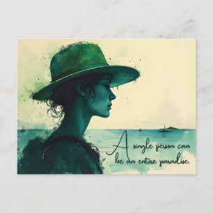 Vintage Watercolor Portrait Woman Seaside Quote Postcard