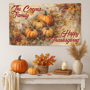Vintage Watercolor Pumpkin Thanksgiving Family Banner
