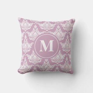 Vintage Watercolor Purple Damask Monogram Cushion