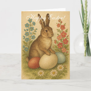Vintage Watercolor Rabbit Bunny Hare Easter Floral Thank You Card