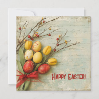 Vintage watercolor red and yellow Easer eggs Holiday Card