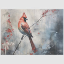 Vintage Watercolor Red Cardinal Holiday Decoupage 