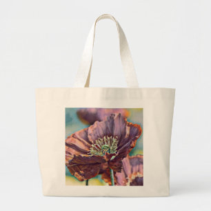 Vintage Watercolor Red Purple Poppy Flowers Large Tote Bag