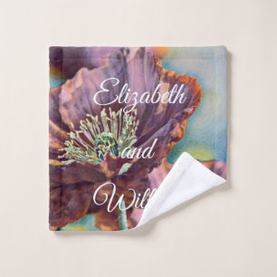 Vintage Watercolor Red Purple Poppy Flowers Wash Cloth