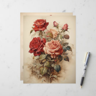 Vintage Watercolor Red Roses Paper Craft Cardstock