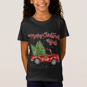 Vintage Watercolor Red Truck With Merry Christmas T-Shirt