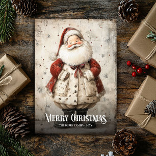 Vintage Watercolor Red White Christmas Santa Card