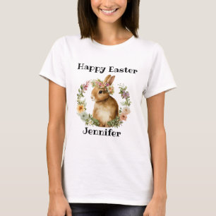 Vintage Watercolor Retro Easter Bunny Floral T-Shirt