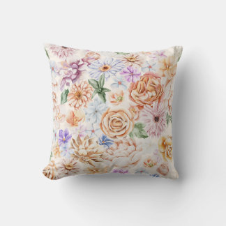 Vintage Watercolor Rose and Peony Floral Pillow