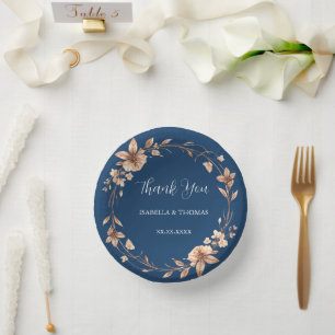 Vintage watercolor rose gold Daisy Floral Botanica Paper Plate