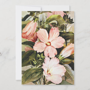 Vintage Watercolor Rose mallow Wildflowers Holiday Card