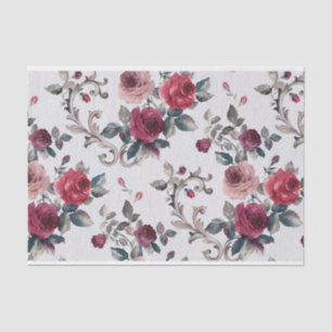 Vintage Watercolor Roses and Flourishes Pattern Tissue Paper