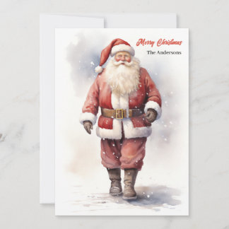 Vintage watercolor Santa Claus Christmas Holiday Card