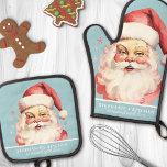 Vintage Watercolor Santa Face Christmas Custom<br><div class="desc">Embrace the holiday spirit with this delightful oven mitt and pot holder set featuring a vintage watercolor Santa face on a festive blue background. Perfect for bringing a touch of nostalgia to your kitchen, this set is both decorative and functional. Customise it with your name or a special message to...</div>