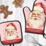 Vintage Watercolor Santa Face Christmas Custom Oven Mitt & Pot Holder Set<br><div class="desc">Embrace the holiday spirit with this delightful oven mitt and pot holder set featuring a vintage watercolor Santa face on a festive pink background. Perfect for bringing a touch of nostalgia to your kitchen, this set is both decorative and functional. Customise it with your name or a special message to...</div>