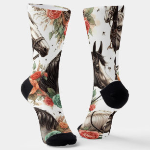 Vintage Watercolor Seamless Horse Painting Socks