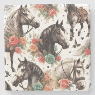 Vintage Watercolor Seamless Horse Painting Stone Coaster