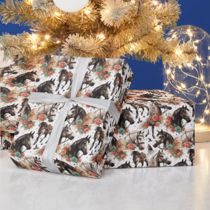 Vintage Watercolor Seamless Horse Painting Wrapping Paper