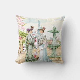 Vintage Watercolor Sketch / Drawing of Paris Cafe Cushion