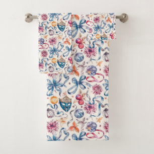 Vintage watercolor sketch pattern with luxury Vene Bath Towel Set