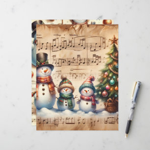 Vintage Watercolor Snowmen Scrapbook Paper