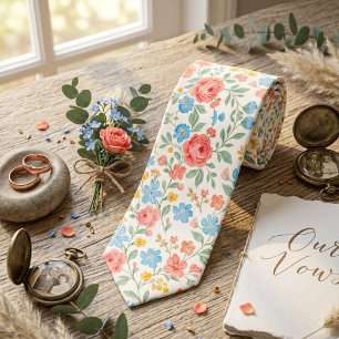 Vintage Watercolor Spring Garden Floral Tie