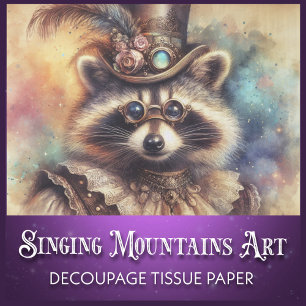 Vintage Watercolor Steampunk Racoon Decoupage Tissue Paper