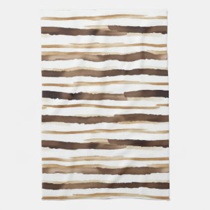 Vintage Watercolor Striped -Earthy Coffee Tones(2) Tea Towel