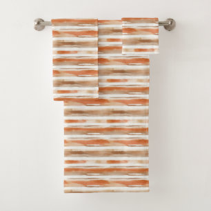 Vintage Watercolor Striped -Earthy Coffee Tones(3) Bath Towel Set