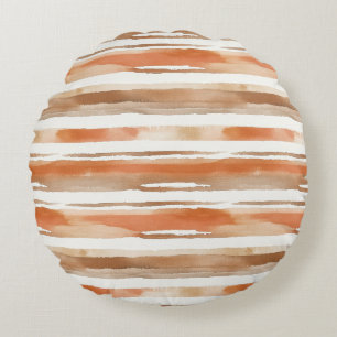 Vintage Watercolor Striped -Earthy Coffee Tones(3) Round Cushion