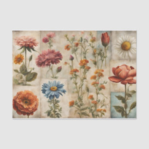 Vintage Watercolor Summer Floral Collage Tissue Paper