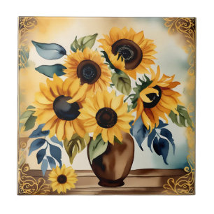 Vintage Watercolor Sunflower Tile