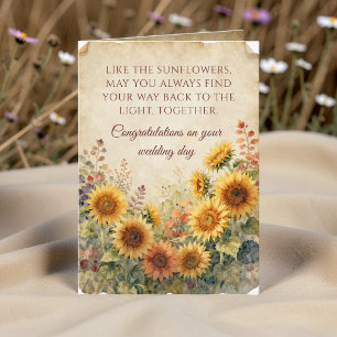Vintage Watercolor Sunflower Wedding Congrats Card