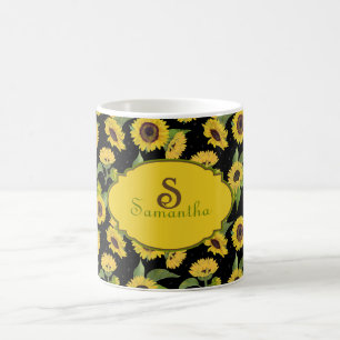 Vintage Watercolor Sunflowers Name Monogram Coffee Mug