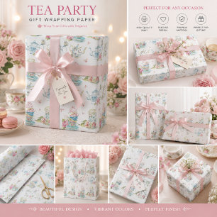 Vintage Watercolor Teacups & Teapots Wrapping Paper