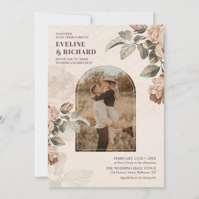 Vintage watercolor Terracotta rose sage greenery Invitation (Front)