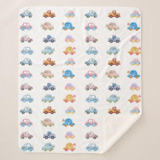 Vintage Watercolor Toy Cars Sherpa Blanket