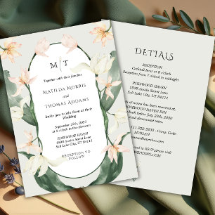 Vintage Watercolor Tulips All In One Wedding Invitation