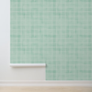 Vintage Watercolor Turquoise Green Gingham Pattern Wallpaper